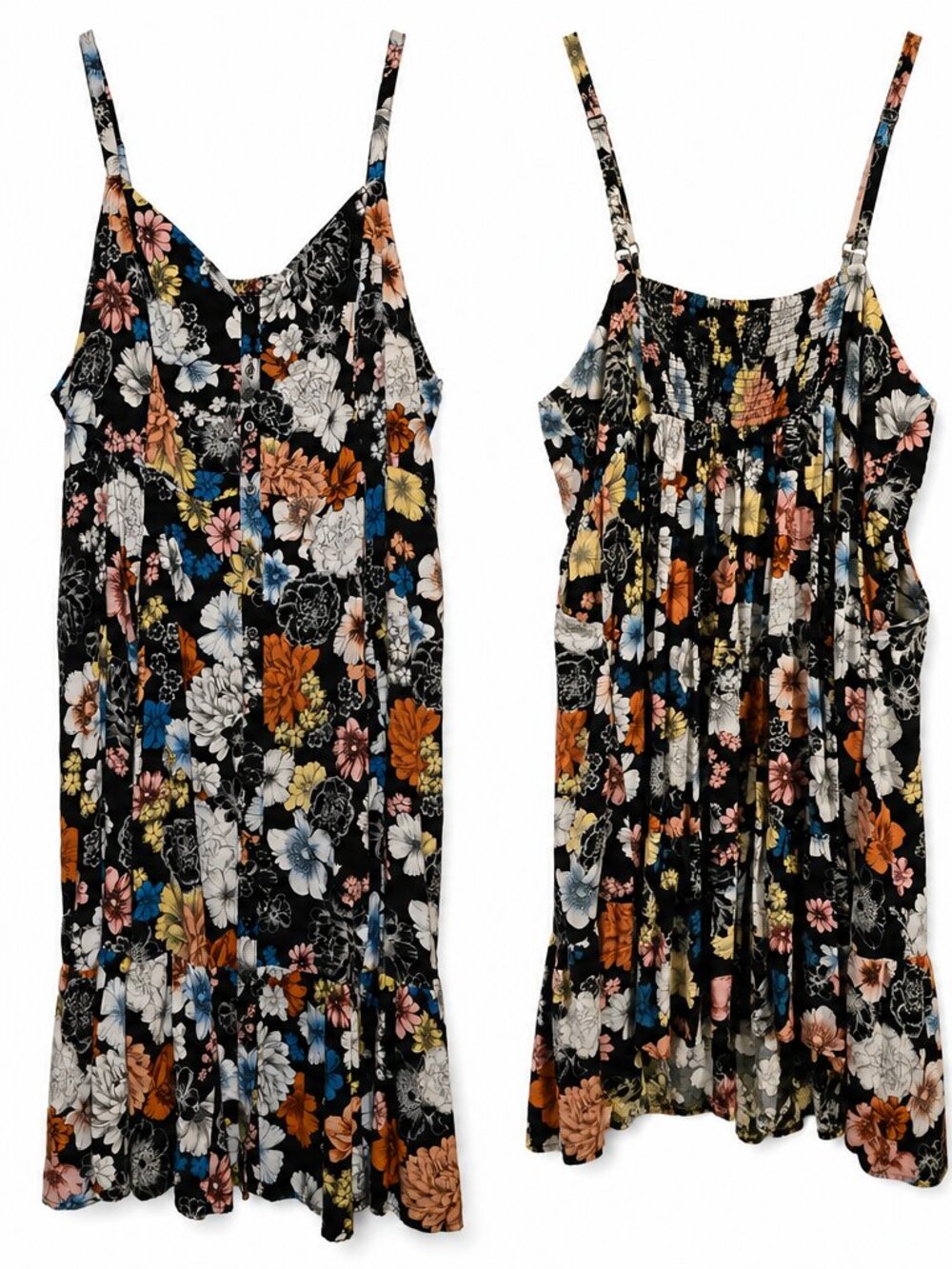 Torrid Size 4 Black Multicolor Floral Button Front Midi Dress